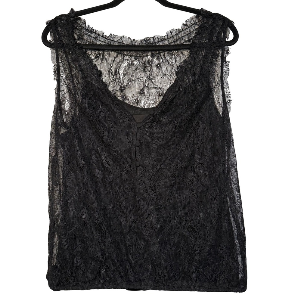 Black Lace Sheer Tank Top Womens Romantic‎ Goth Y2K Sleeveless